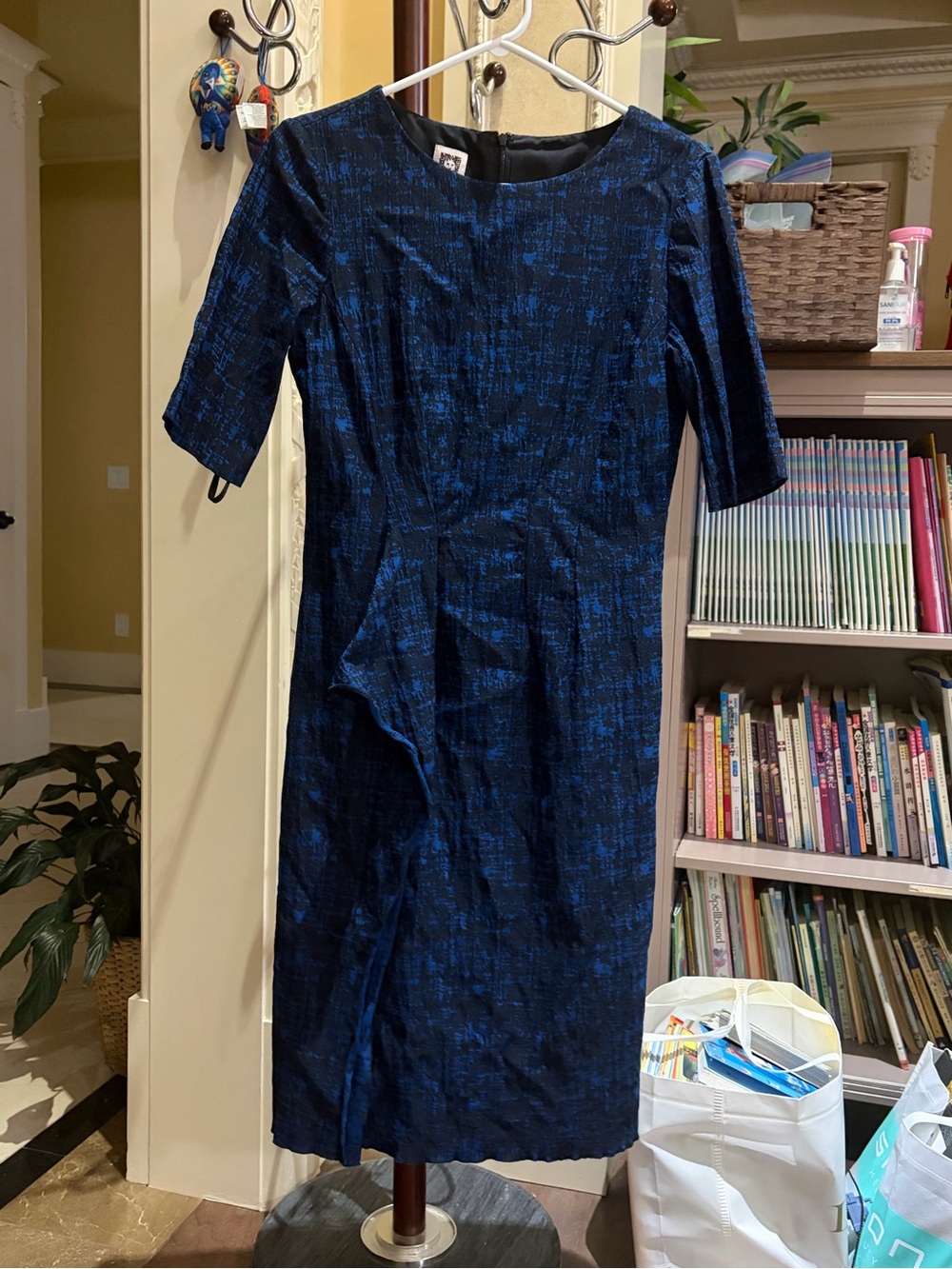 Anne Klein Navy and Black Textured Midi Dress